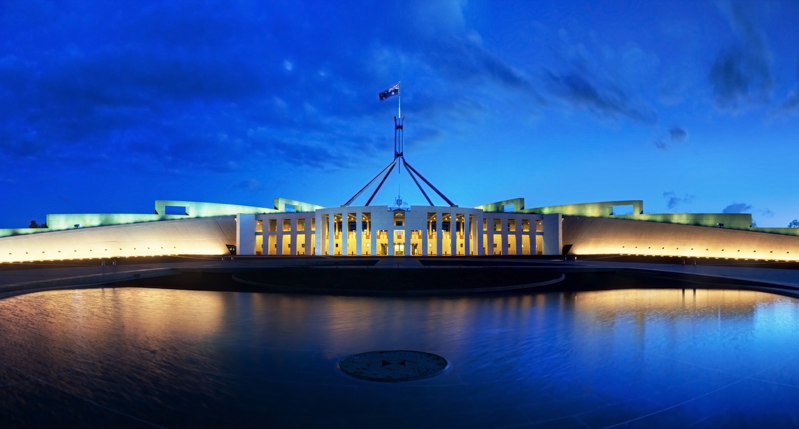Parliament House, Canberra, at dusk